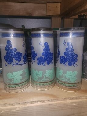 Blue Grape and Mint Leaf Glass Tumbler - Decorative Drinkware
